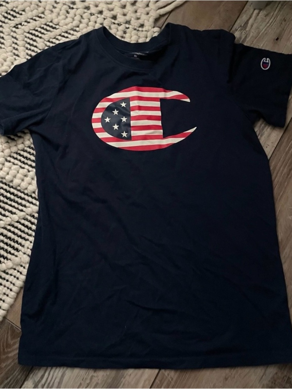 Champion Navy Kids' Short-Sleeve Tee with Red & White Flag Logo